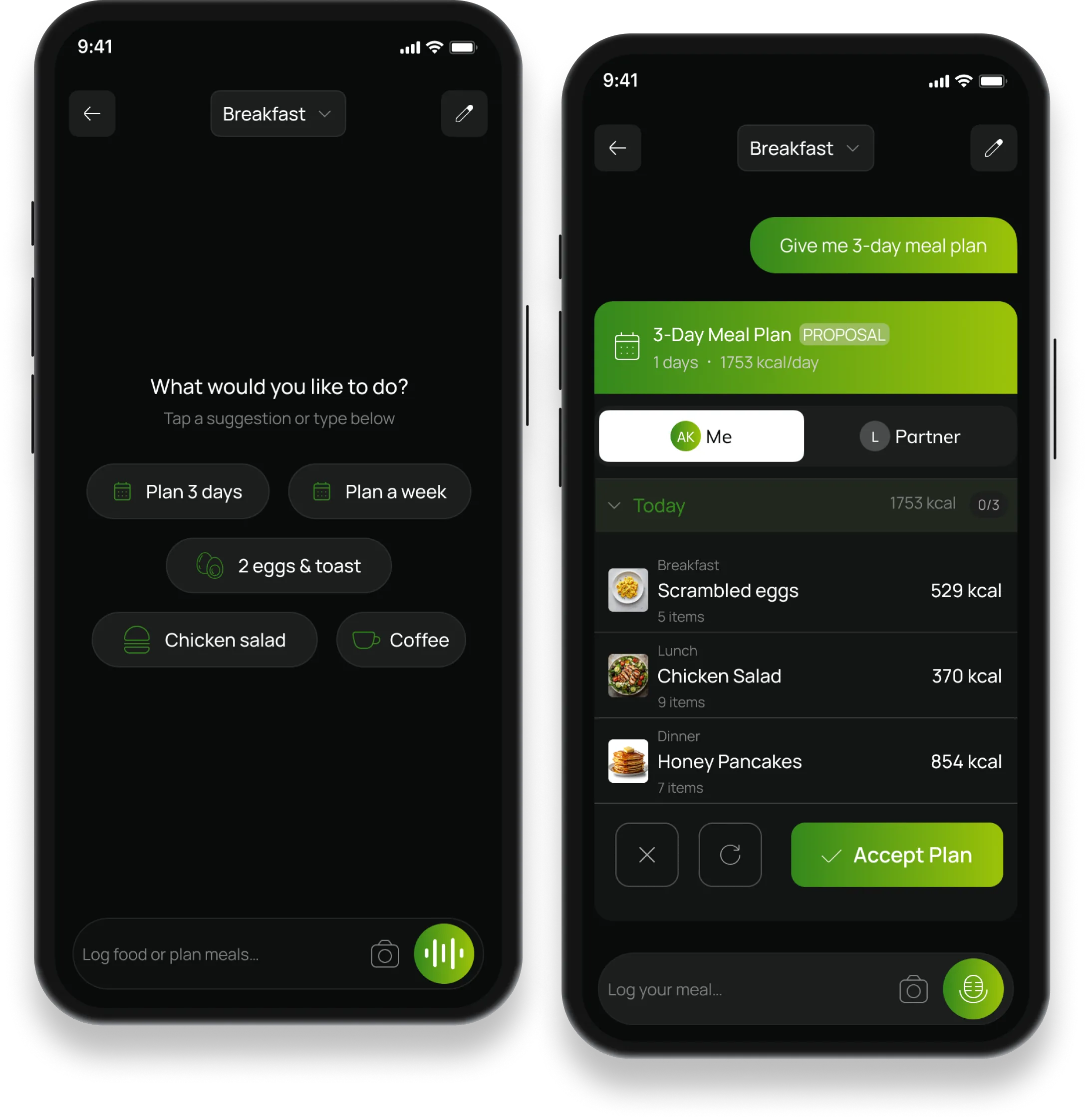 Food logging screens